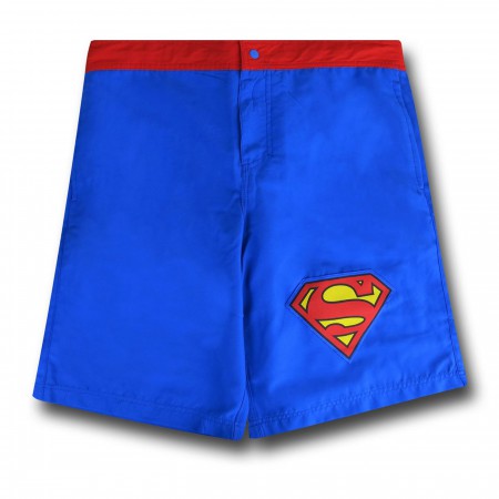 Superman Symbol Blue Board Shorts w/ Rear Pocket