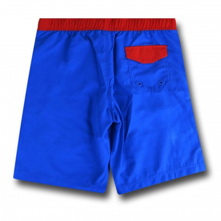 Superman Symbol Blue Board Shorts w/ Rear Pocket