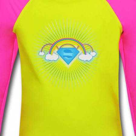 Supergirl Clouds Long-Sleeve Girls Swim Shirt