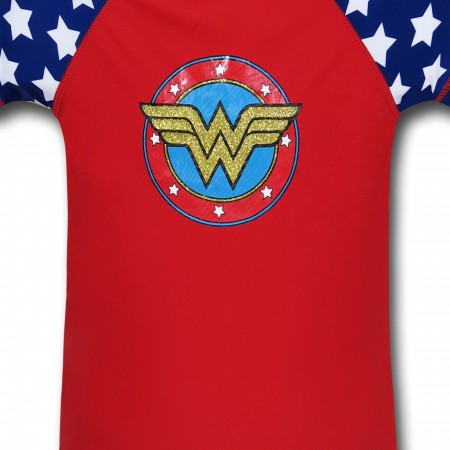 Wonder Woman Girls' Rash Guard Swim Shirt