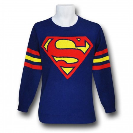 Superman Symbol Blue Sweater w/Striped Arms