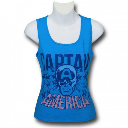 Captain America Face Women's Blue Fitted Tank Top