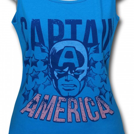 Captain America Face Women's Blue Fitted Tank Top