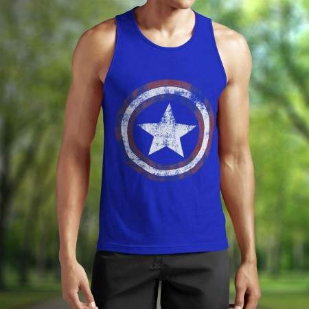 Captain America Distressed Shield Royal Blue Tank Top