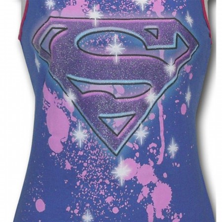 Supergirl Juniors Stars & Sparkles Blue Tank Top