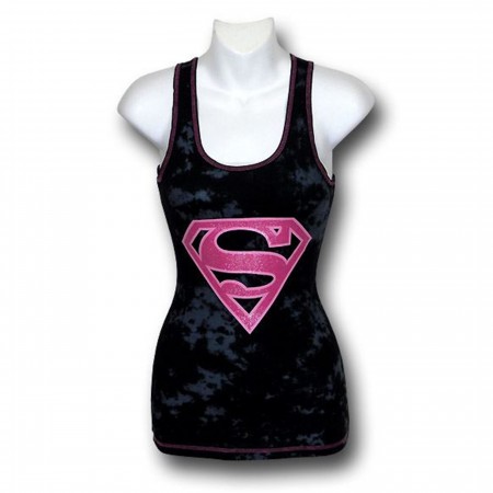 Supergirl Jr Womens Pink Symbol Tie Dye Tank