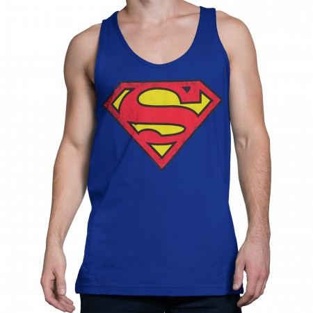 Superman Royal Blue Distressed Symbol Tank Top