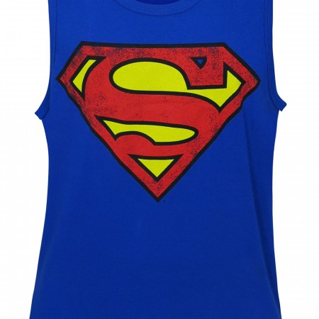 Superman Royal Blue Distressed Symbol Tank Top