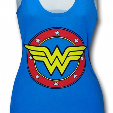 Wonder Woman Circle Blue Juniors Flared Tank Top