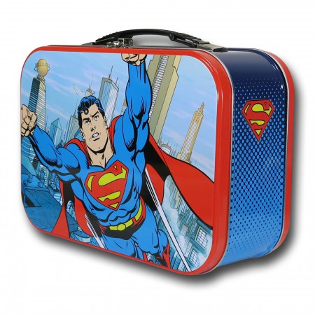 Superman Flying Over City Tin Lunch Box