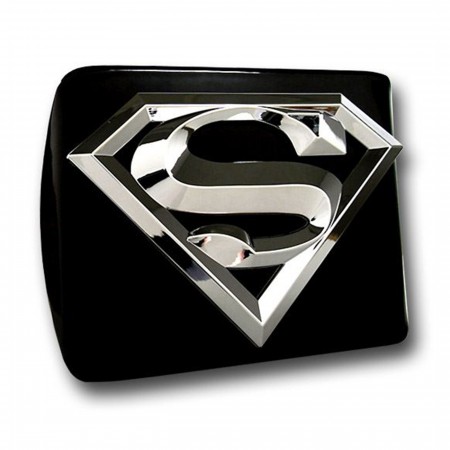 Superman 3D Chrome on Black Metal Trailer Hitch Plug