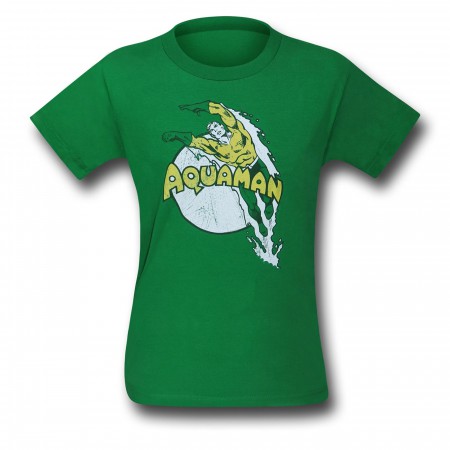 Aquaman Splash on Green Kids T-Shirt