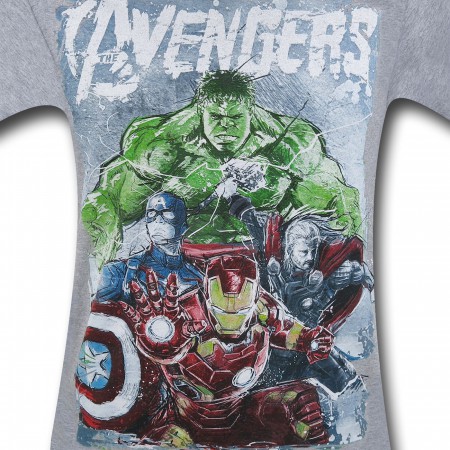 Avengers Group on Grey T-Shirt