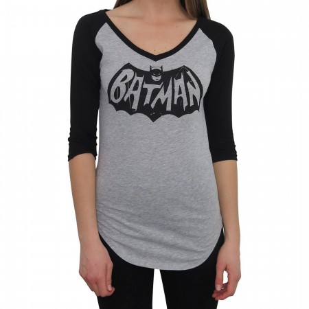 Adam West Batman Logo Women's V-Neck Baseball T-Shirt