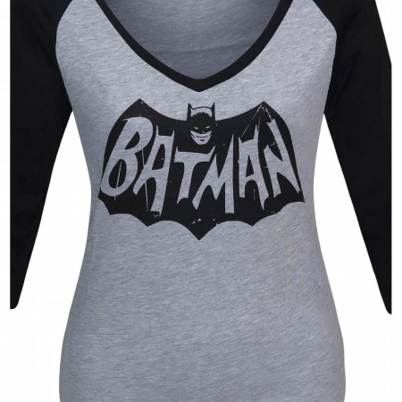 Adam West Batman Logo Women's V-Neck Baseball T-Shirt