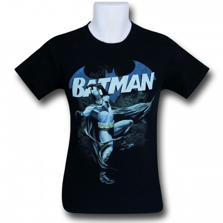 Batman Blue Image on Black T-Shirt