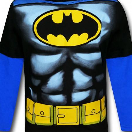 Batman Costume Hooded Kids Double-Sleeve T-Shirt