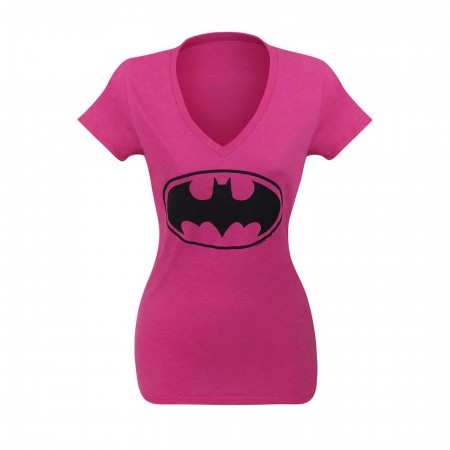 Batgirl Symbol Women's Pink V-Neck T-Shirt