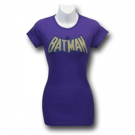 Batman Women's Distressed  Logo Purple T-Shirt