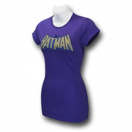 Batman Women's Distressed  Logo Purple T-Shirt