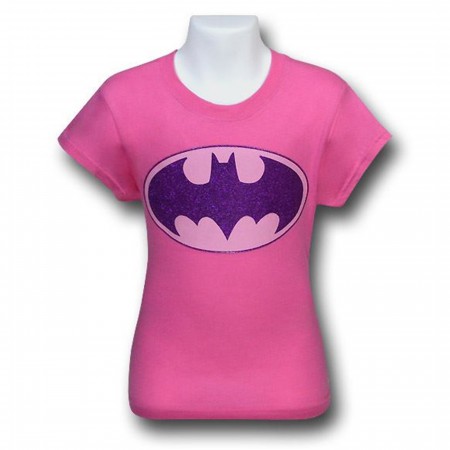 Batgirl Girls Kids Glitter Symbol Pink T-Shirt
