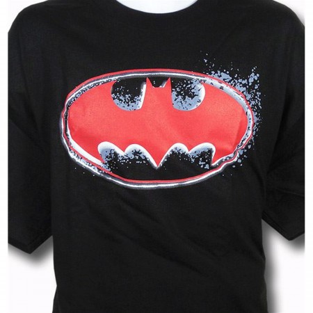 Batman Spray Painted Red Symbol Splatter T-Shirt