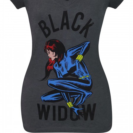 Black Widow Crouching Women's V-Neck T-Shirt