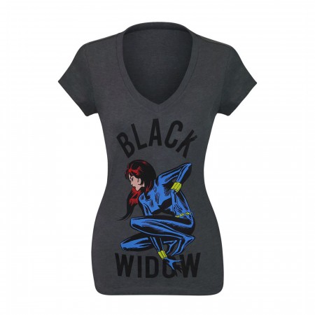 Black Widow Crouching Women's V-Neck T-Shirt