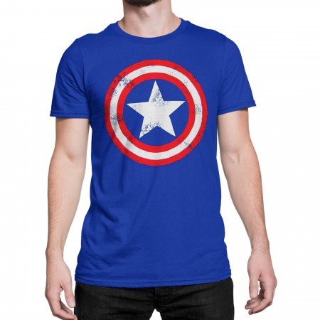 Captain America Distressed Shield Royal Blue T-Shirt