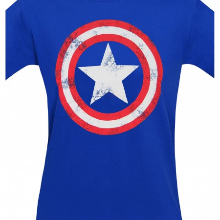 Captain America Distressed Shield Royal Blue T-Shirt
