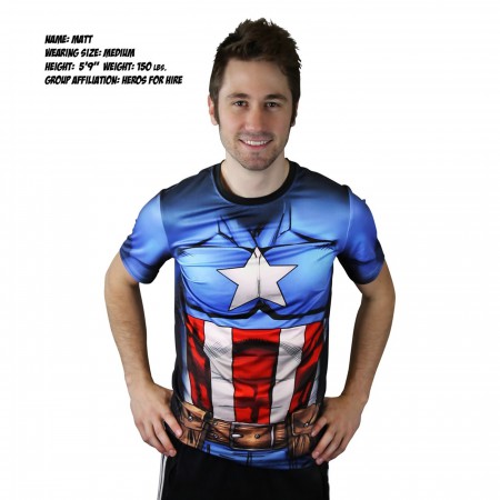 Captain America Sublimated Costume Fitness T-Shirt