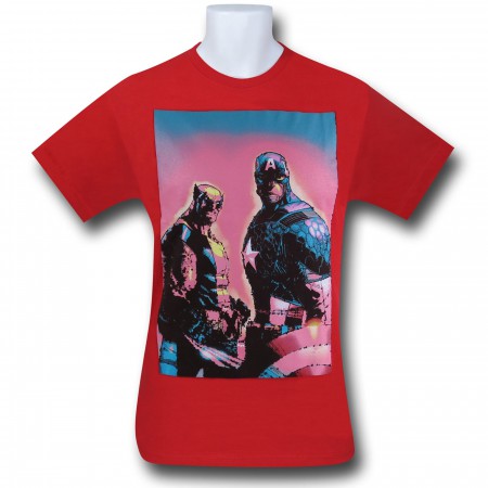 Captain America & Wolverine on Red T-Shirt