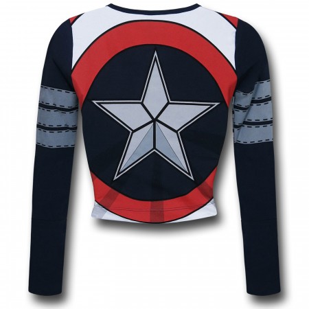 Captain America Women's L/S Costume Crop Top T-Shirt
