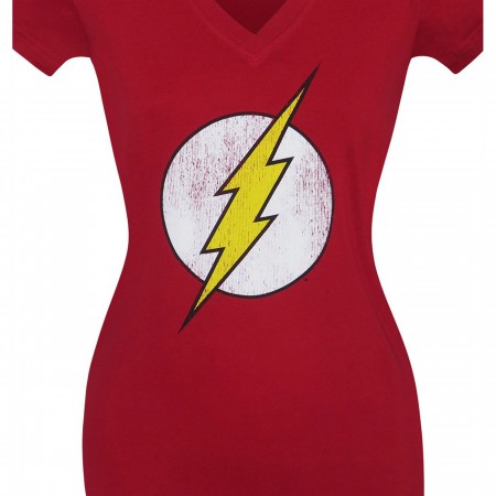 Flash Symbol Distressed Women's V-Neck T-Shirt