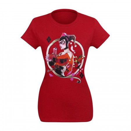 Harley Quinn Image on Red Women's T-Shirt