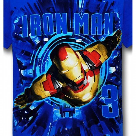 Iron Man 3 In Flight Kids Blue T-Shirt