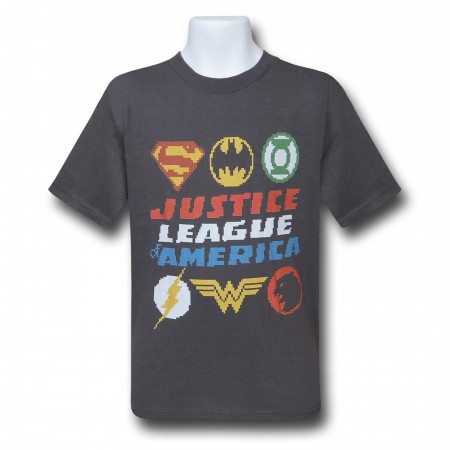 Justice League Pixel Logos Kids T-Shirts