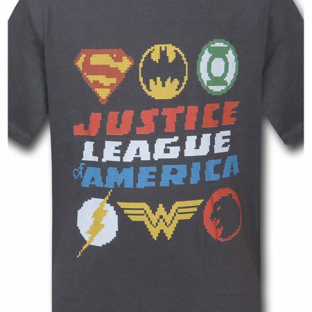 Justice League Pixel Logos Kids T-Shirts