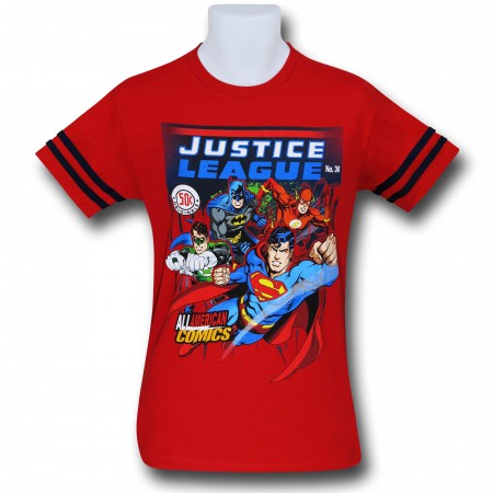 Justice League Team on Red Athletic Kids T-Shirt
