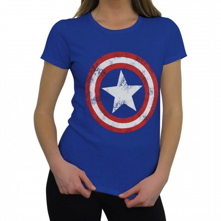 Captain America Women's Distressed Shield Royal T-Shirt