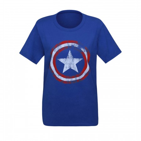 Captain America Women's Distressed Shield Royal T-Shirt