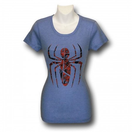 Spiderman Jr Womens Heather Blue Shards T-Shirt
