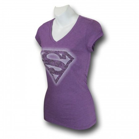 Supergirl Junior Womens Purple Stencil T-Shirt