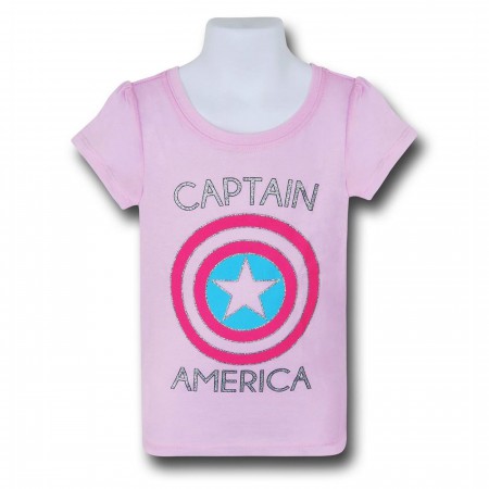 Captain America Symbol on Pink Girls Kids T-Shirt