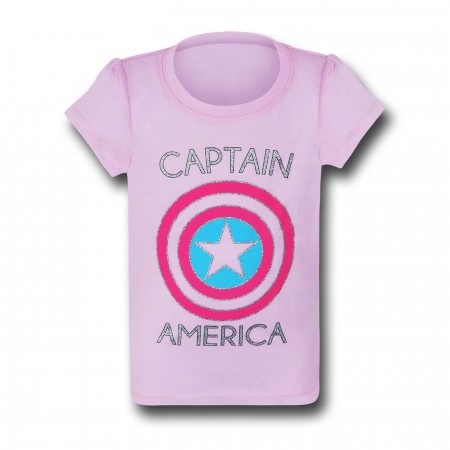 Captain America Symbol on Pink Girls Kids T-Shirt