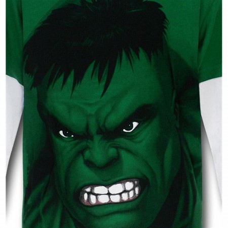 Hulk Face Double Sleeve Kids T-Shirt