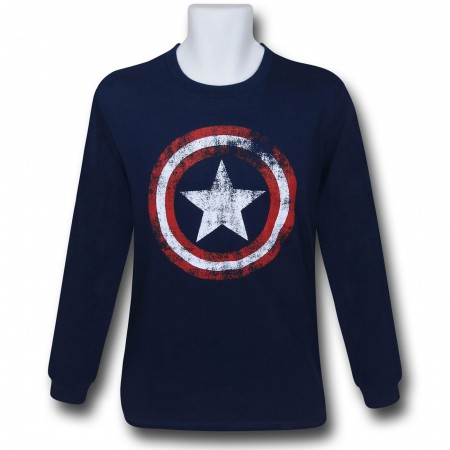 Captain America Navy Distressed Long Sleeve T-Shirt