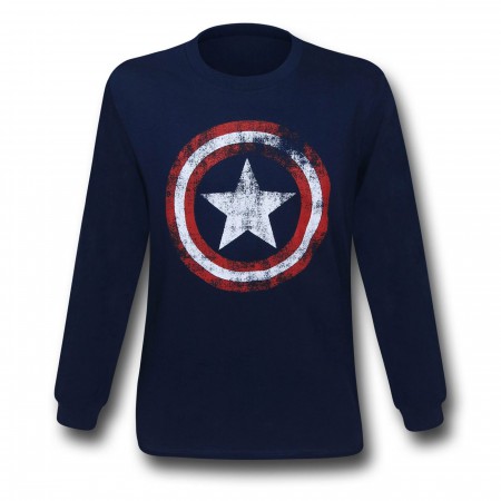 Captain America Navy Distressed Long Sleeve T-Shirt