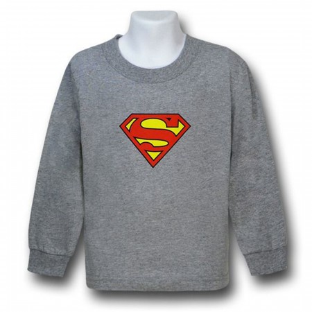 Superman Symbol Long Sleeve Grey Kids T-Shirt