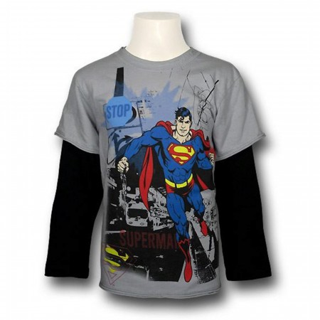 Superman Kids 30s Stop Long Sleeve T-Shirt